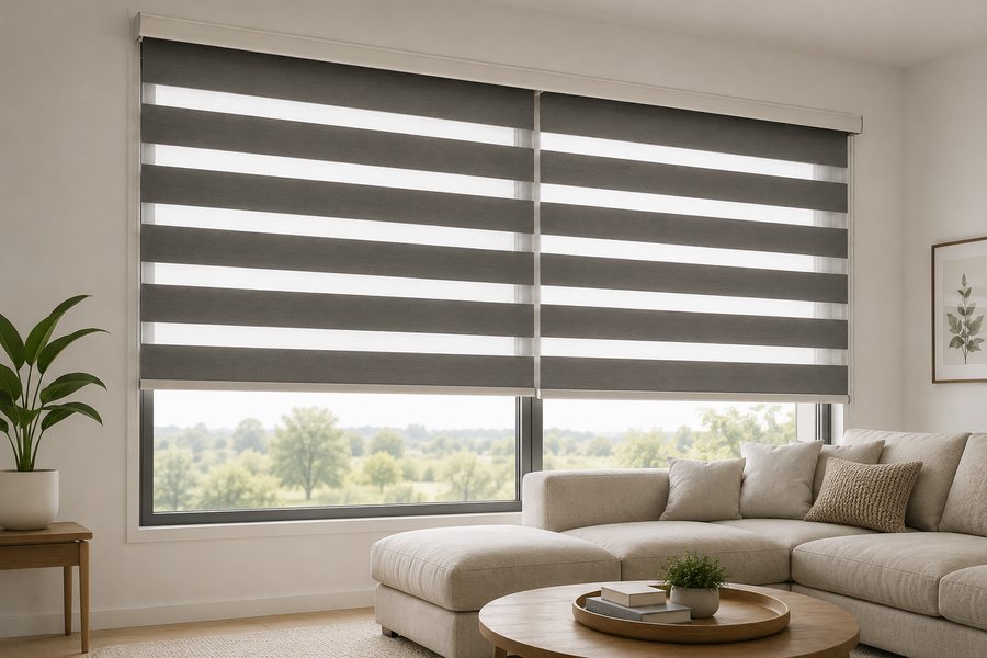 Zebra day and night blinds in a modern Sydney living room