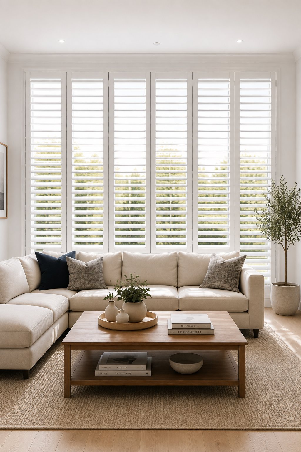White plantation shutters in a modern Sydney home